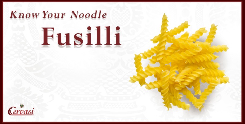 KYN Fusilli Uncooked fusilli pasta with caption "know your noodle"